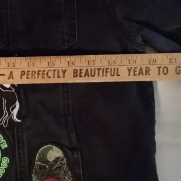 Disturbia Santa Clara, Sons of Sanhain Denim Goth Bad Kitty patched Blk Jacket L - Picture 11 of 14